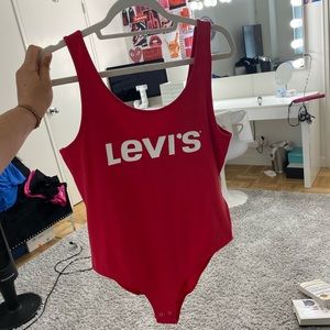 Tops | Levis Red Bodysuit | Poshmark
